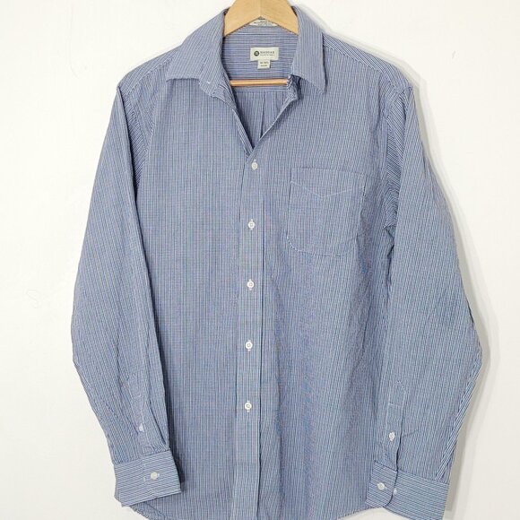 Haggar Clothing Mens Blue Patterned Regular Fit Long Sleeve Button Up Shirts - Picture 1 of 11